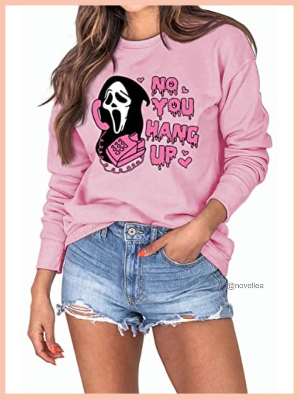 No You Hang Up Sweatshirt Funny Ghostface Graphic Long Sleeve Halloween Pullover